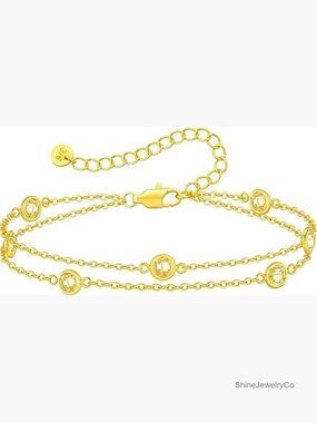 Sterling Silver Gold Plated Birthstone Charm Link Bracelet Gift for Mom Wife